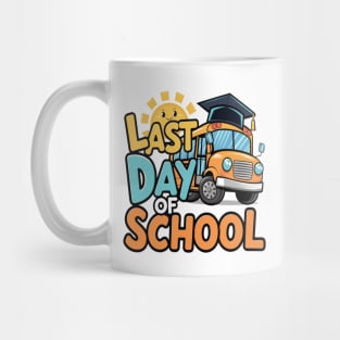 Last Day of School With School Bus and Graduation Cap Mug